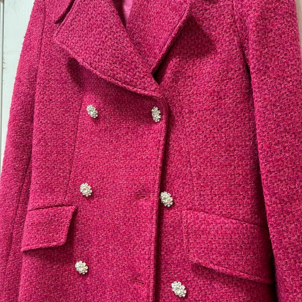 ZARA Fuchsia Tweed Coat with Embellishmenthments